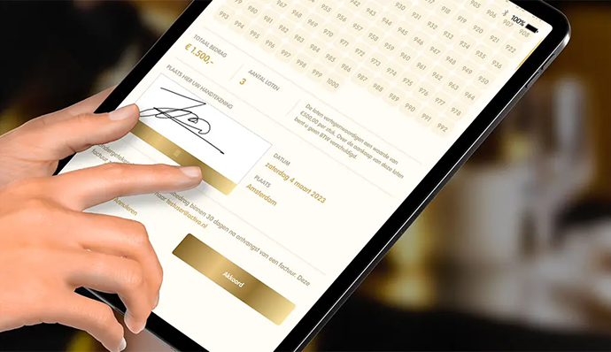 iPad waarop het Spieren voor Spieren Gala donatiesysteem wordt gebruikt